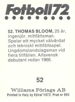 1972 Williams Förlags AB #52 Thomas Bloom Back