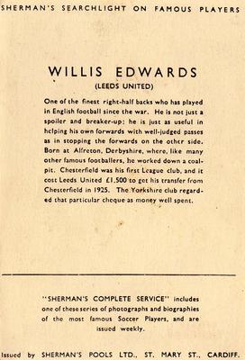 1937 Shermans Pools Searchlight on Famous Players #NNO Willis Edwards Back