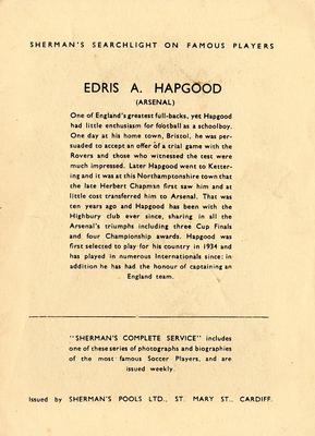 1937 Shermans Pools Searchlight on Famous Players #NNO Eddie Hapgood Back