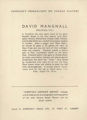 1937 Shermans Pools Searchlight on Famous Players #NNO Dave Mangnall Back