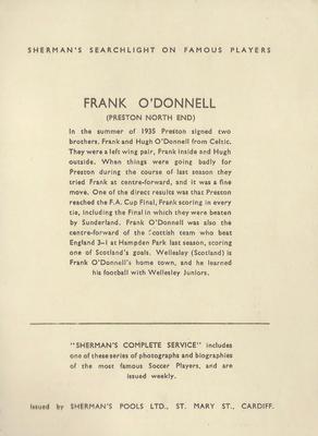 1937 Shermans Pools Searchlight on Famous Players #NNO Frank O'Donnell Back