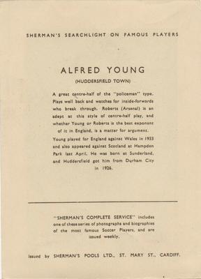 1937 Shermans Pools Searchlight on Famous Players #NNO Alfred Young Back