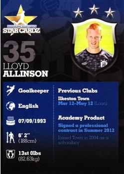 2012-13 Huddersfield Town Star Cardz #35 Lloyd Allinson Back