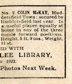 1922 Nelson Lee Library Footballers #2 Colin McKay Back