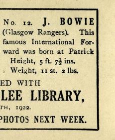 1922 Nelson Lee Library Footballers #12 Jimmy Bowie Back