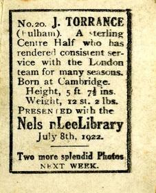 1922 Nelson Lee Library Footballers #20 Jimmy Torrance Back