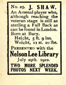 1922 Nelson Lee Library Footballers #25 Joe Shaw Back