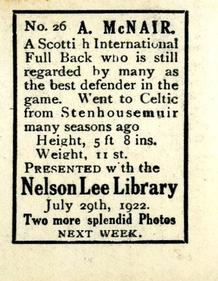 1922 Nelson Lee Library Footballers #26 Alec McNair Back