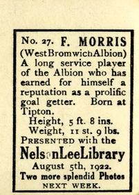 1922 Nelson Lee Library Footballers #27 Fred Morris Back