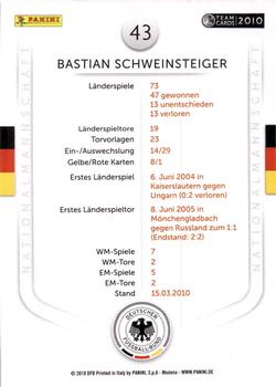 2010 Panini Die Nationalmannschaft #43 Bastian Schweinsteiger Back