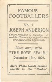 1922-23 The Boys Realm Famous Footballers #5. Joe Anderson Back