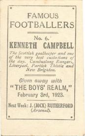 1922-23 The Boys Realm Famous Footballers #6. Kenny Campbell Back