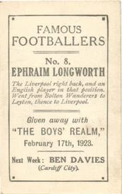 1922-23 The Boys Realm Famous Footballers #8. Ephraim Longworth Back
