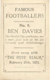 1922-23 The Boys Realm Famous Footballers #9. Benjamin Davies Back
