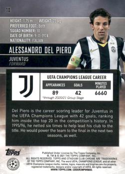 2020-21 Stadium Club Chrome UEFA Champions League #10 Alessandro Del Piero Back