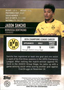2020-21 Stadium Club Chrome UEFA Champions League #15 Jadon Sancho Back
