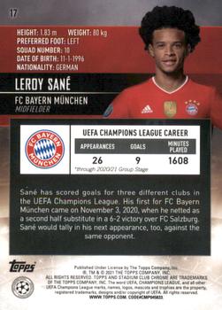 2020-21 Stadium Club Chrome UEFA Champions League #17 Leroy Sané Back