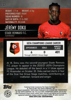 2020-21 Stadium Club Chrome UEFA Champions League #22 Jérémy Doku Back