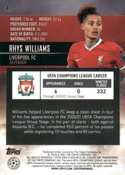 2020-21 Stadium Club Chrome UEFA Champions League #40 Rhys Williams Back
