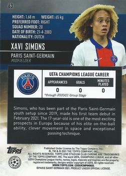 2020-21 Stadium Club Chrome UEFA Champions League #63 Xavi Simons Back