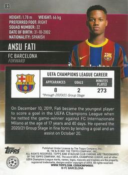 2020-21 Stadium Club Chrome UEFA Champions League #83 Ansu Fati Back