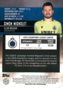 2020-21 Stadium Club Chrome UEFA Champions League #94 Simon Mignolet Back