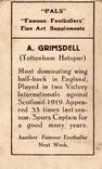 1922 Pals Famous Footballers Fine Art Supplements #NNO Arthur Grimsdell Back