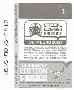 2021 Panini UEFA Euro 2020 Tournament Edition #1 UEFA Euro 2020 Logo Back