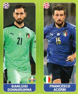 2021 Panini UEFA Euro 2020 Tournament Edition #32 Gianluigi Donnarumma / Francesco Acerbi Front