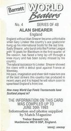 1993-94 Barratt World Beaters #4 Alan Shearer Back