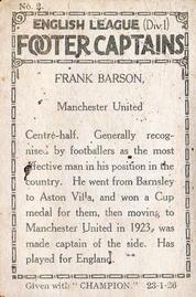 1926 Amalgamated Press English League (Div 1) Footer Captains #2 Frank Barson Back