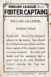 1926 Amalgamated Press English League (Div 1) Footer Captains #4 Billy Gillespie Back