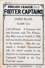 1926 Amalgamated Press English League (Div 1) Footer Captains #6 Jimmy Blair Back