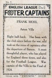 1926 Amalgamated Press English League (Div 1) Footer Captains #7 Frank Moss Back