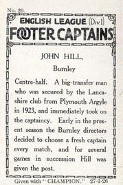 1926 Amalgamated Press English League (Div 1) Footer Captains #20 John Hill Back
