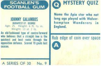 1965-66 Scanlen's Football Gum #9 Johnny Galambos Back