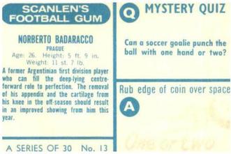 1965-66 Scanlen's Football Gum #13 Norberto Badaracco Back