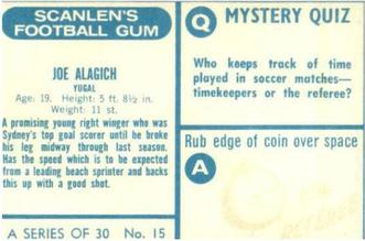 1965-66 Scanlen's Football Gum #15 Joe Alagich Back