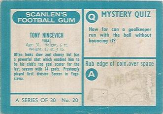 1965-66 Scanlen's Football Gum #20 Tony Ninevich Back