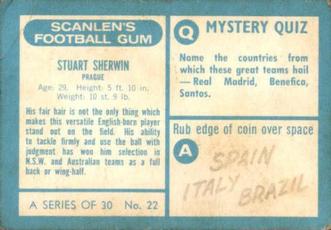 1965-66 Scanlen's Football Gum #22 Stuart Sherwin Back