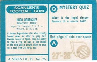 1965-66 Scanlen's Football Gum #25 Hugo Rodriguez Back