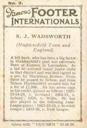 1926 Amalgamated Press Famous Footer Internationals #3 Sam Wadsworth Back