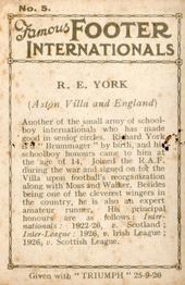1926 Amalgamated Press Famous Footer Internationals #5 Dickie York Back