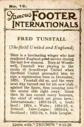 1926 Amalgamated Press Famous Footer Internationals #12 Fred Tunstall Back