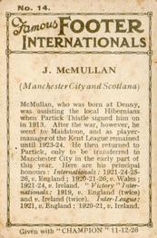 1926 Amalgamated Press Famous Footer Internationals #14 Jimmy McMullan Back