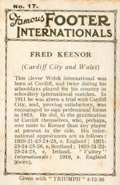 1926 Amalgamated Press Famous Footer Internationals #17 Fred Keenor Back