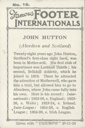 1926 Amalgamated Press Famous Footer Internationals #18 Jock Hutton Back