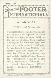 1926 Amalgamated Press Famous Footer Internationals #19 Willie McStay Back