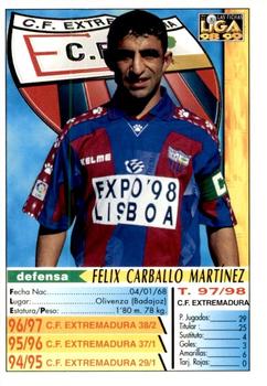 1998-99 Mundicromo Las Fichas de la Liga #334 Felix Back