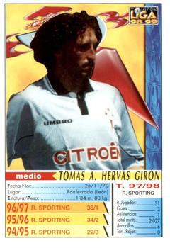 1998-99 Mundicromo Las Fichas de la Liga #457 Tomás Hervás Back
